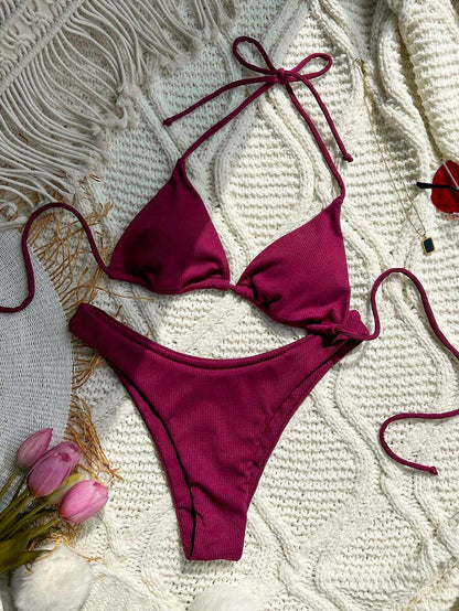 Bañador bikini triángulo liso halter