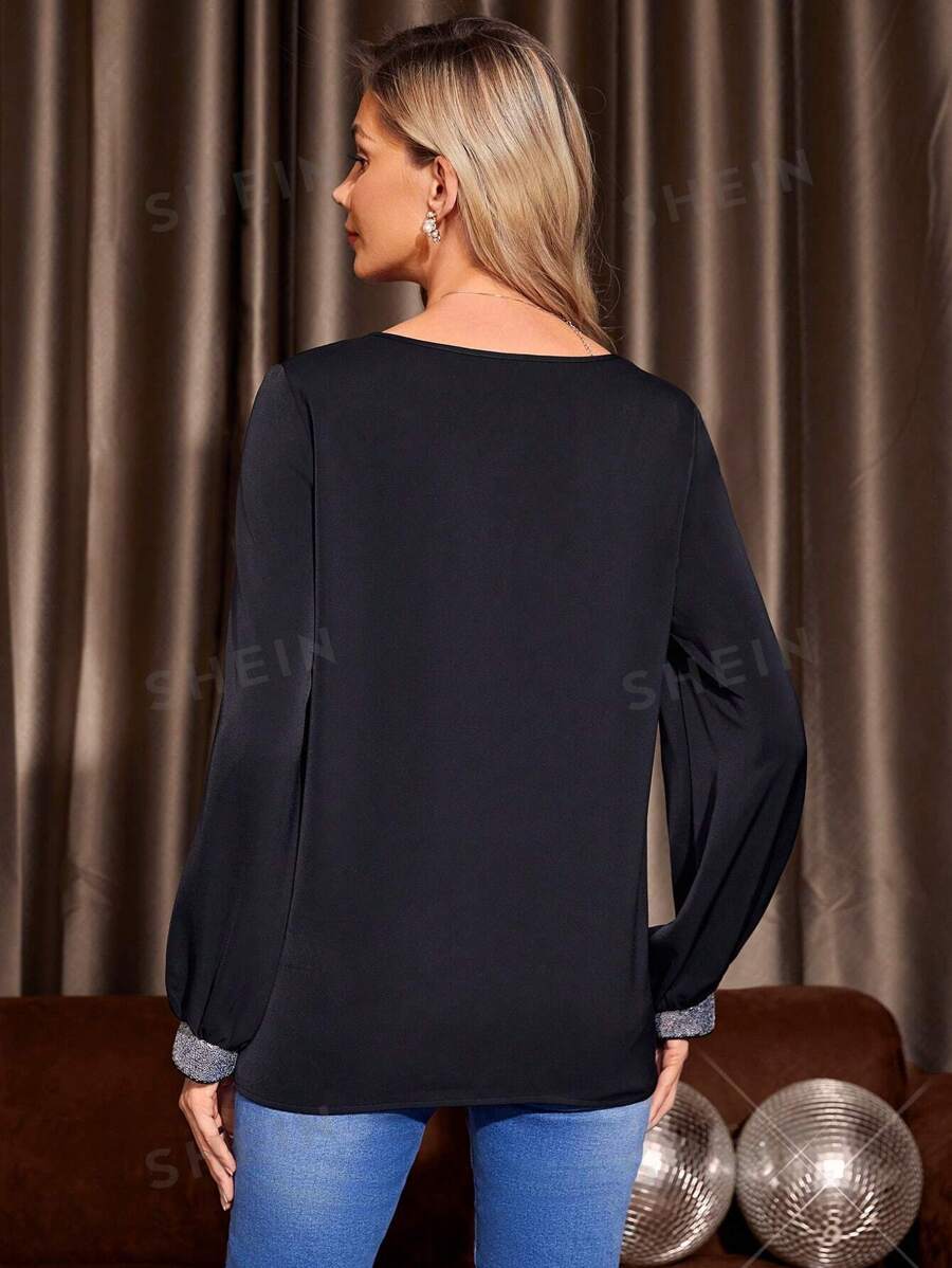 Blusa de cuello V de manga farol