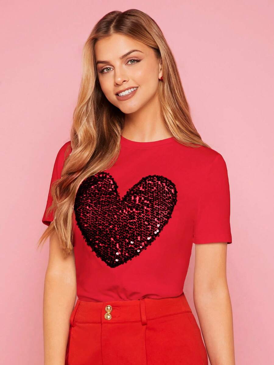 Franela con corazón de lentejuelas