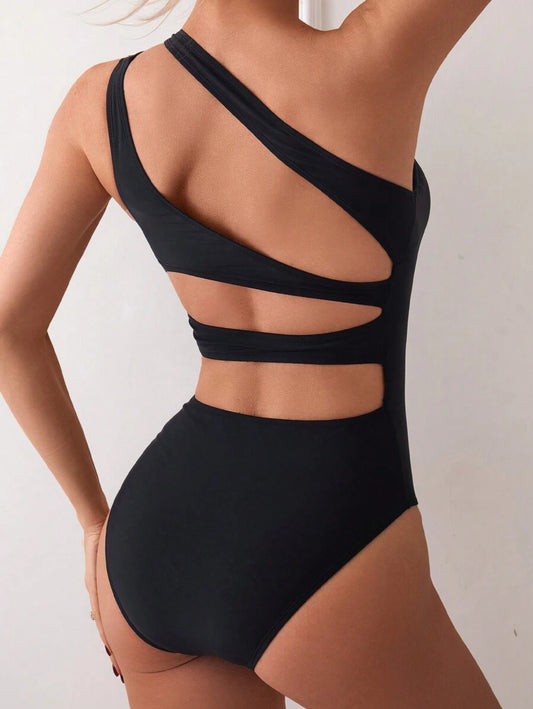 Traje de baño casual de una pieza con corte de un hombro