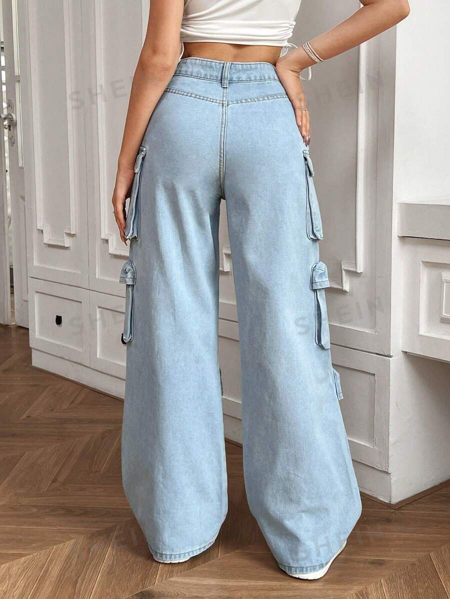 Pantalones de mezclilla holgados para mujer con bolsillos