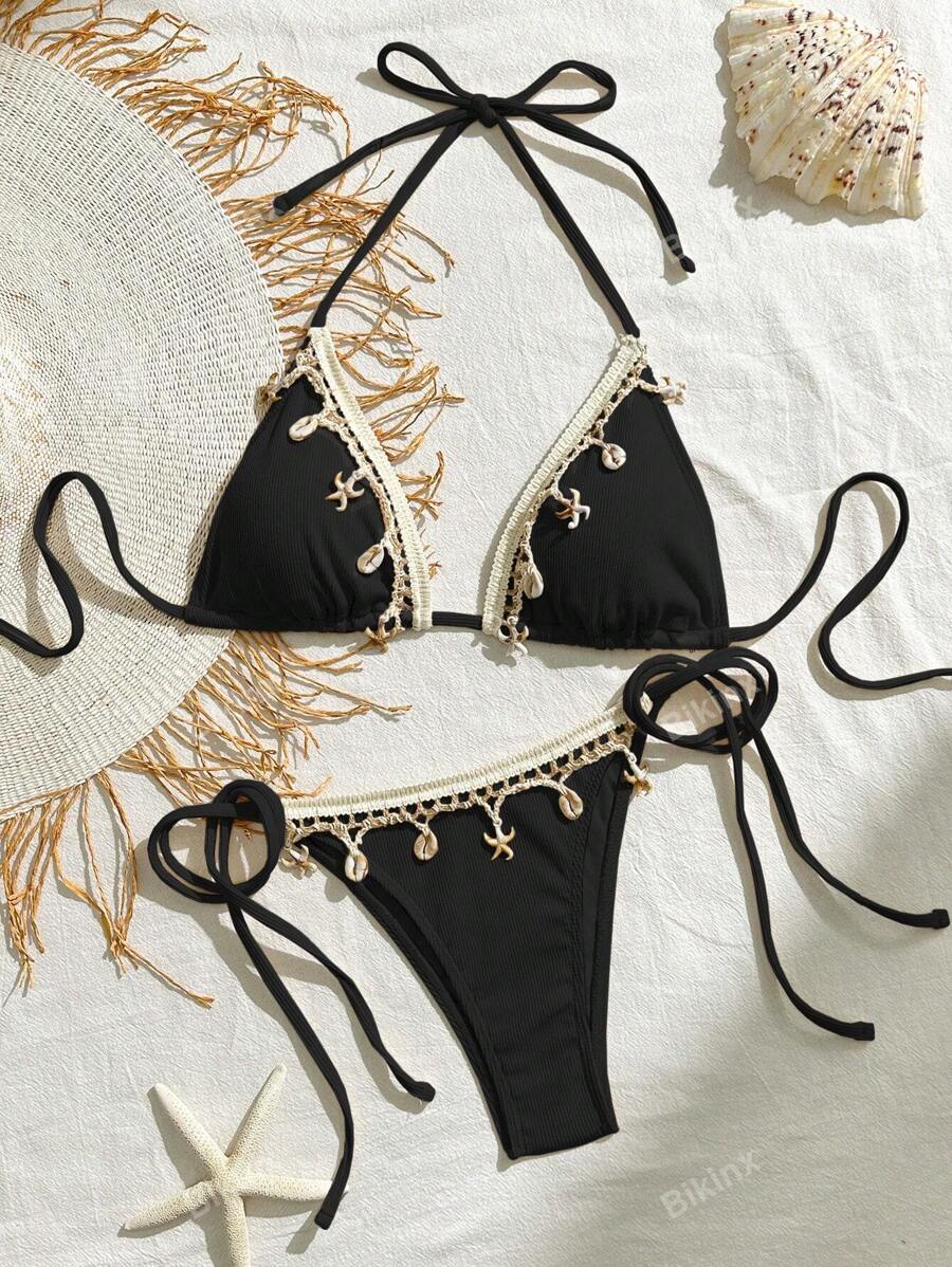 Bikini de canalé con bordado