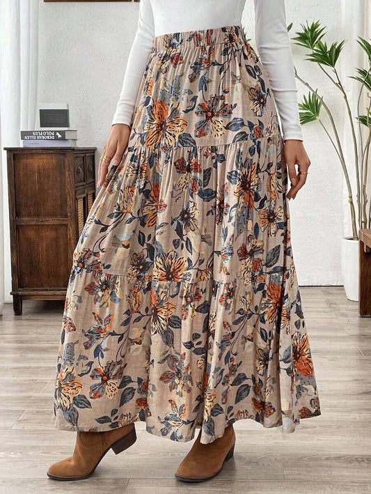 Falda con dobladillo con estampado floral