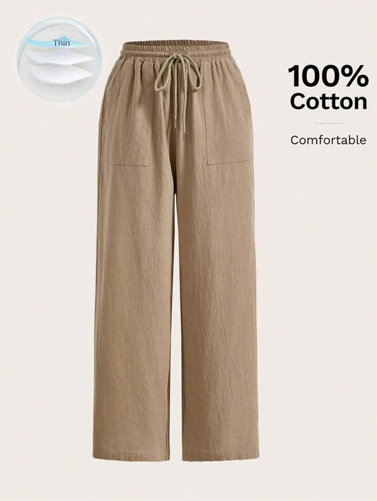 Pantalones de pierna ancha de cintura con cordón