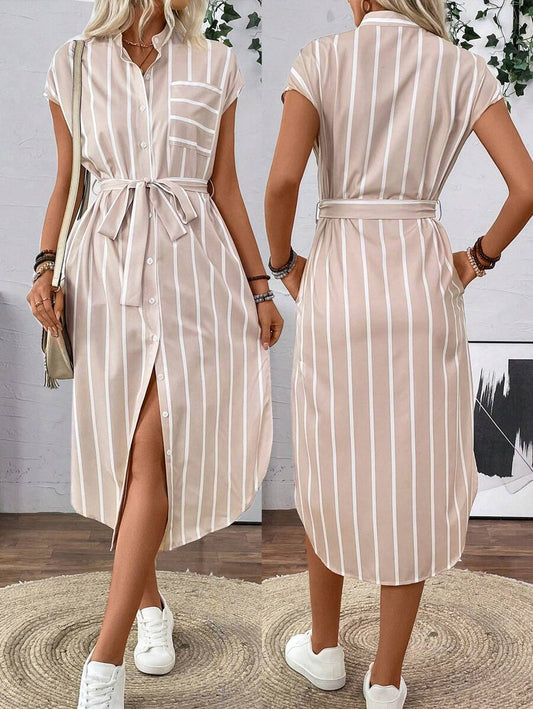 Vestido a rayas con cinturon