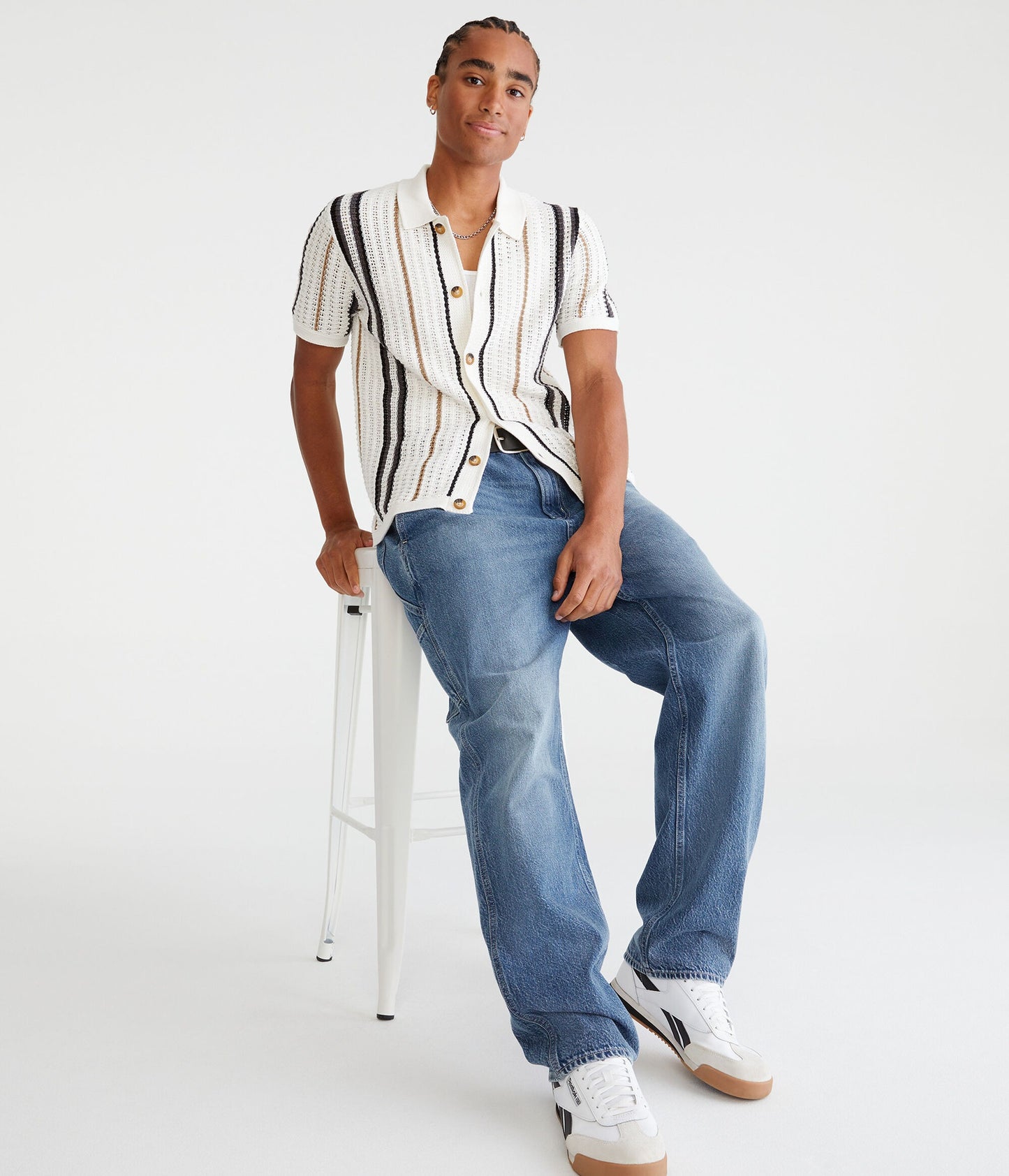 Chemise de suéter con tejido de puntos y rayas verticales