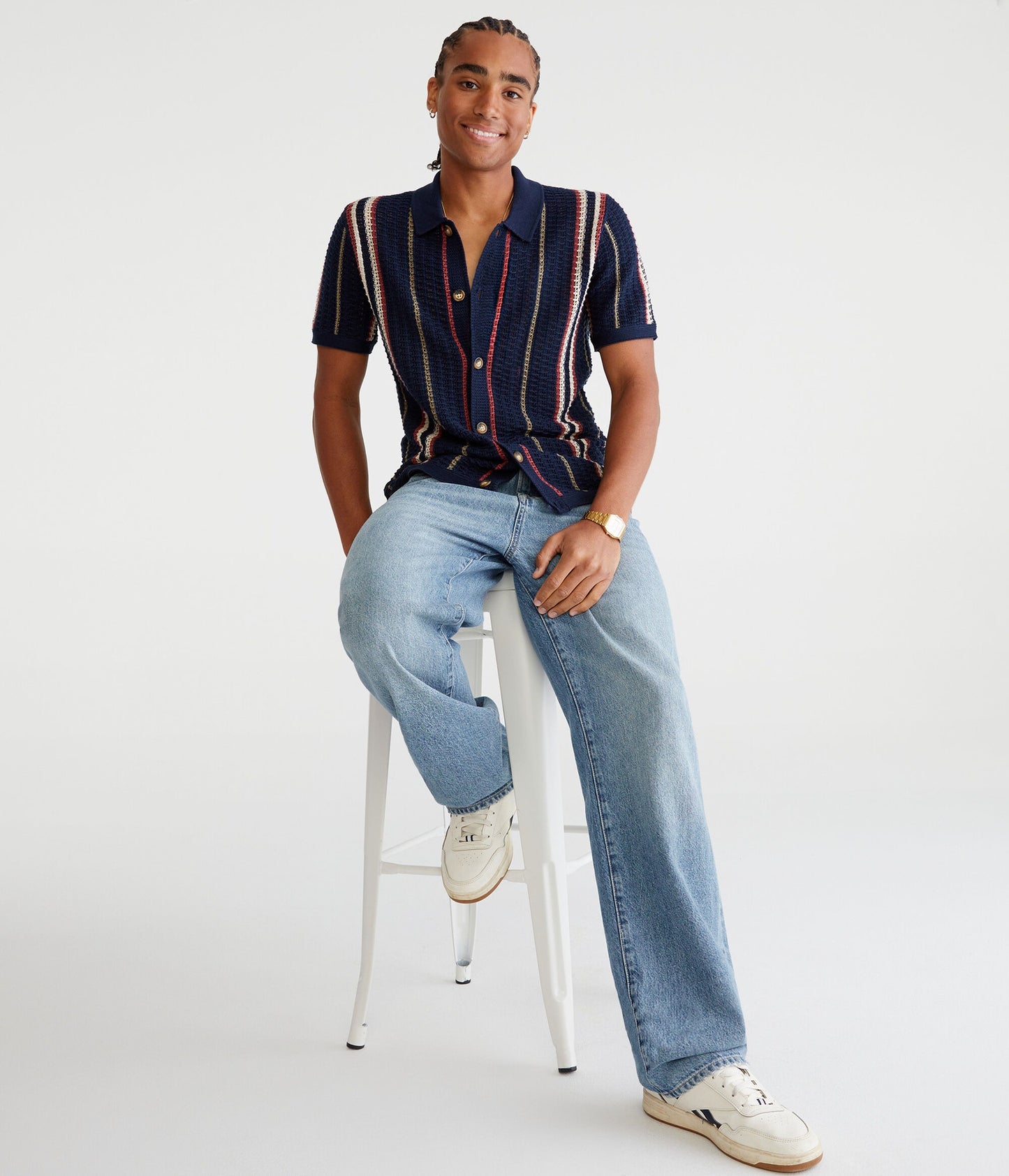 Chemise de suéter con tejido de puntos y rayas verticales