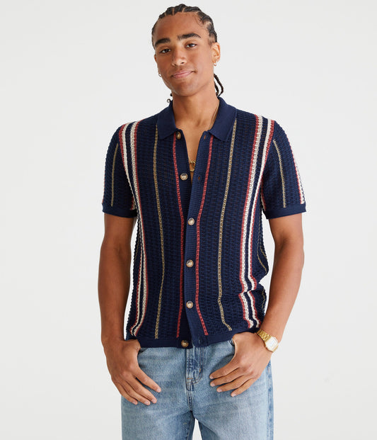 Chemise de suéter con tejido de puntos y rayas verticales