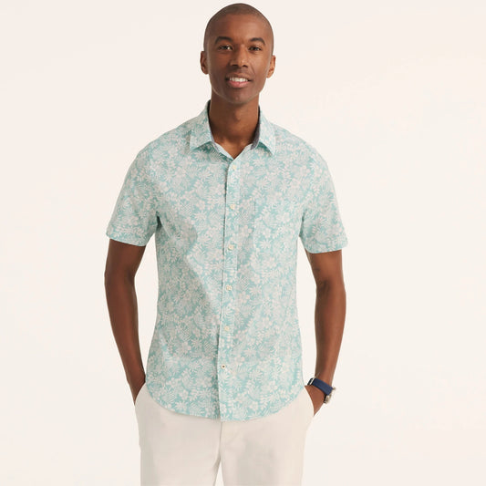 Camisa manga corta poplin con estampado tropical