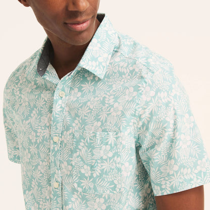 Camisa manga corta poplin con estampado tropical