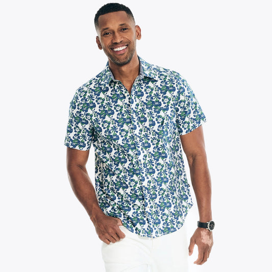 Camisa poplin con estampado tropical