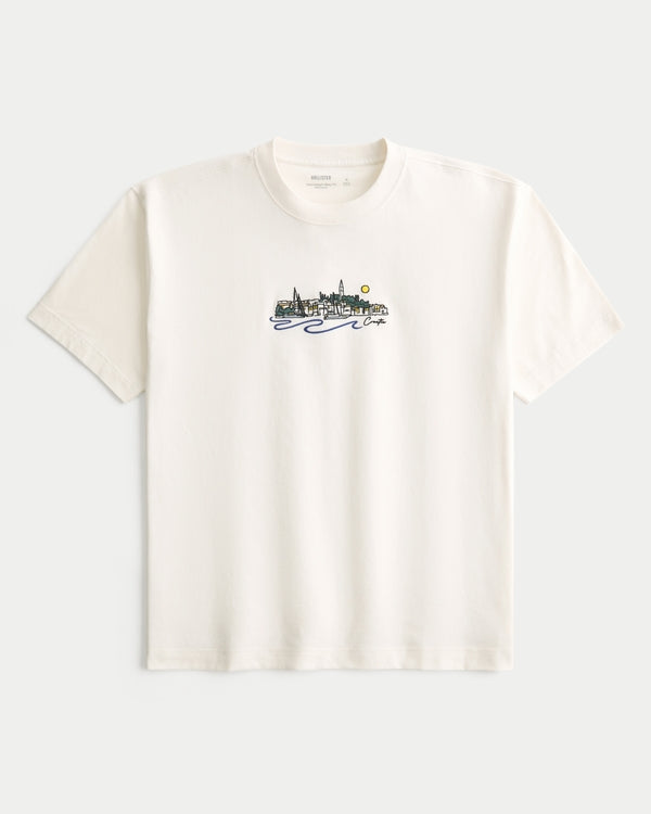 Franela cuello redondo estilo cuadrado con estampado