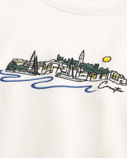 Franela cuello redondo estilo cuadrado con estampado