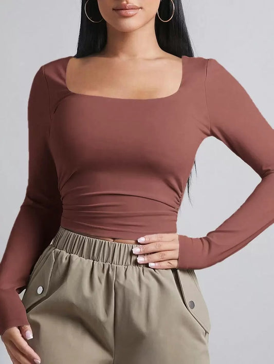 Blusa manga larga cuello cuadrado