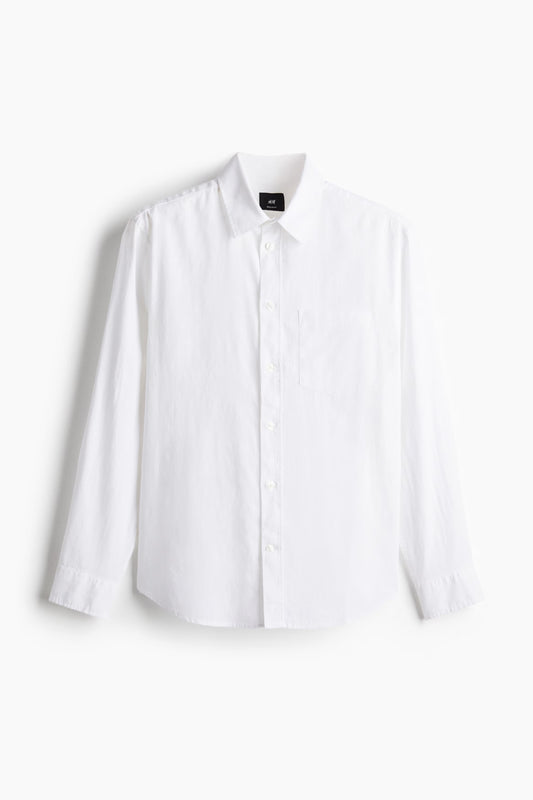 Camisa manga larga unicolor de lino