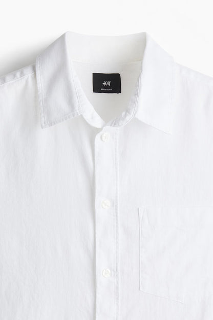Camisa manga larga unicolor de lino