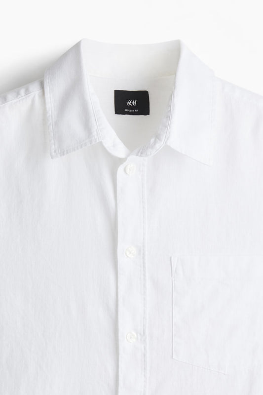 Camisa manga larga unicolor de lino