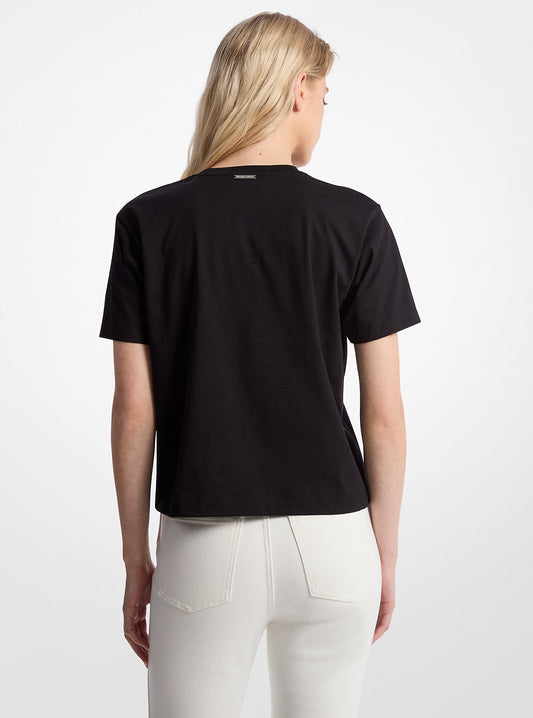 Franela cuello redondo con logo en lentejuelas