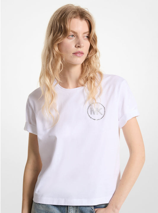 Franela cuello redondo con logo en lentejuelas