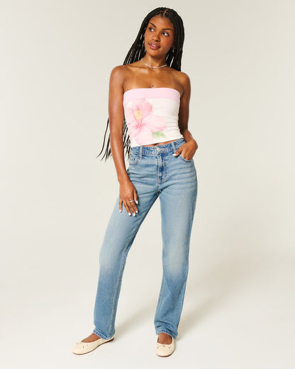 Jean recto con corte alto y lavado medio