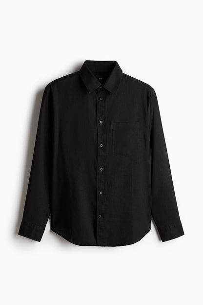 Camisa manga larga unicolor de lino