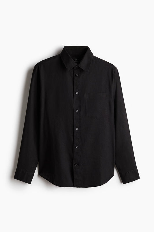 Camisa manga larga unicolor de lino