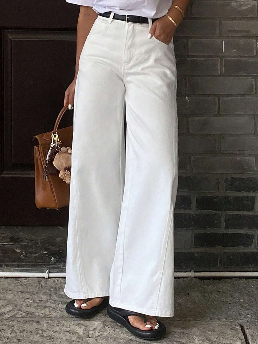 Jeans casuales de cintura media, pierna recta y corte holgado