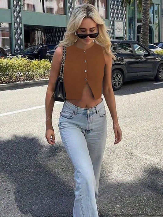 Top sin magas cuello redondo y cintura en triangulo
