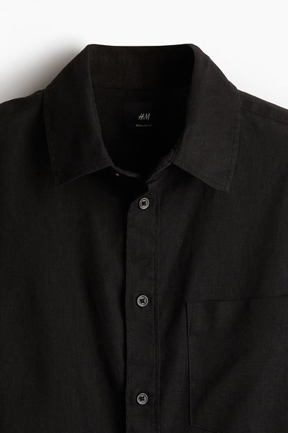 Camisa manga larga unicolor de lino