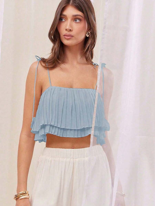 Top drapeado de tirantes con flor