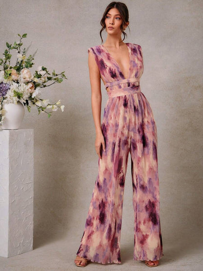 Braga plisada y estampado  con escote en V profundo