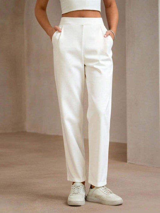 Pantalones rectos elegantes con bolsillos laterales y cremallera PETITE