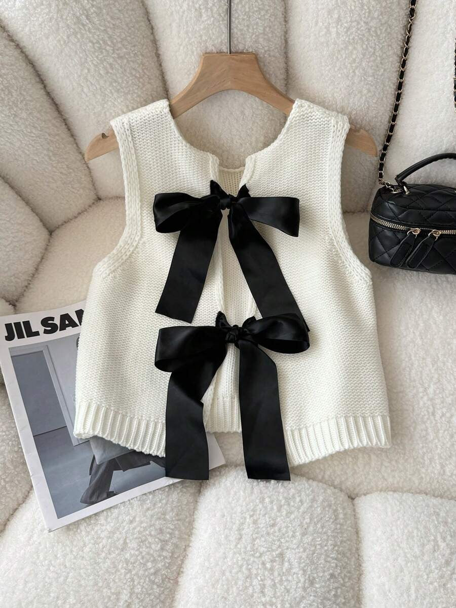 Chaleco de punto sin mangas y dos lazos