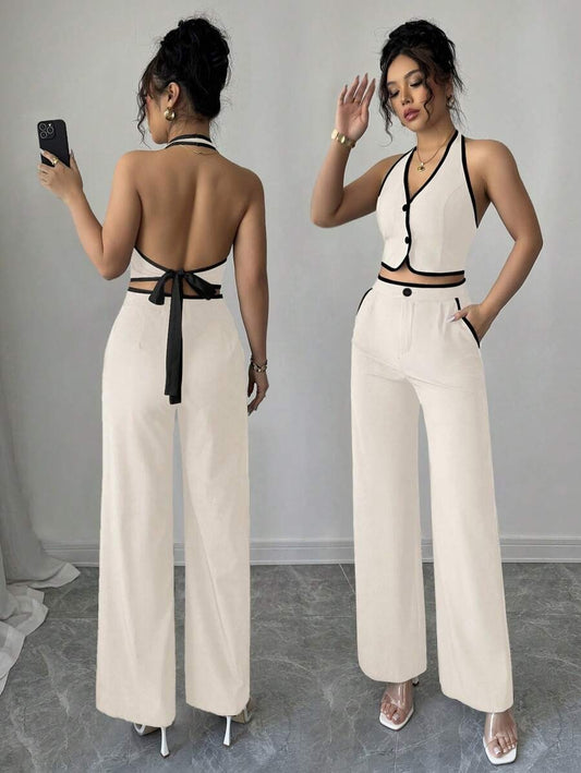 Conjunto escotado con ribete de color contrastante