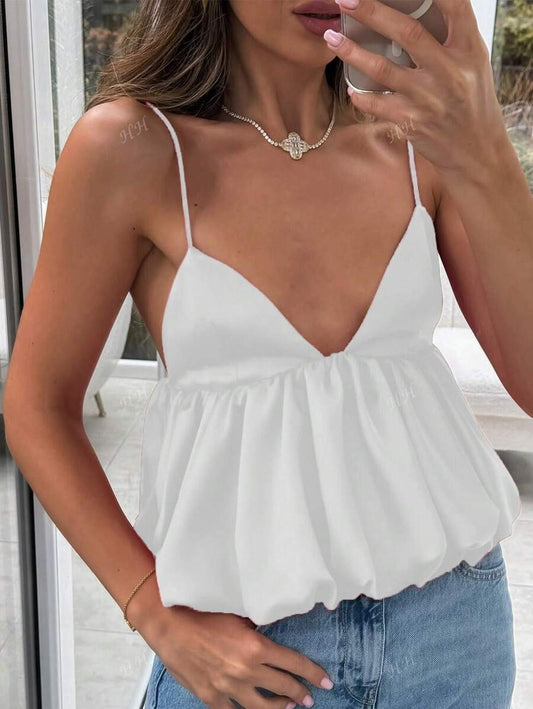 Top con pliegues acampanado