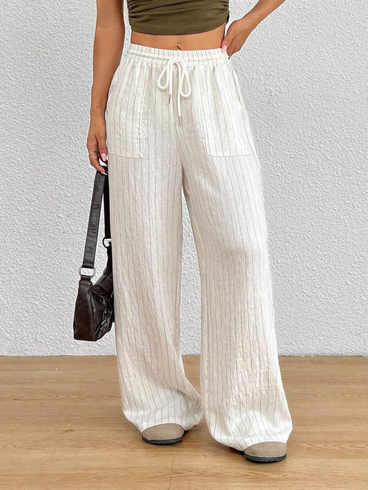 Pantalones rectos con cordón y bolsillo