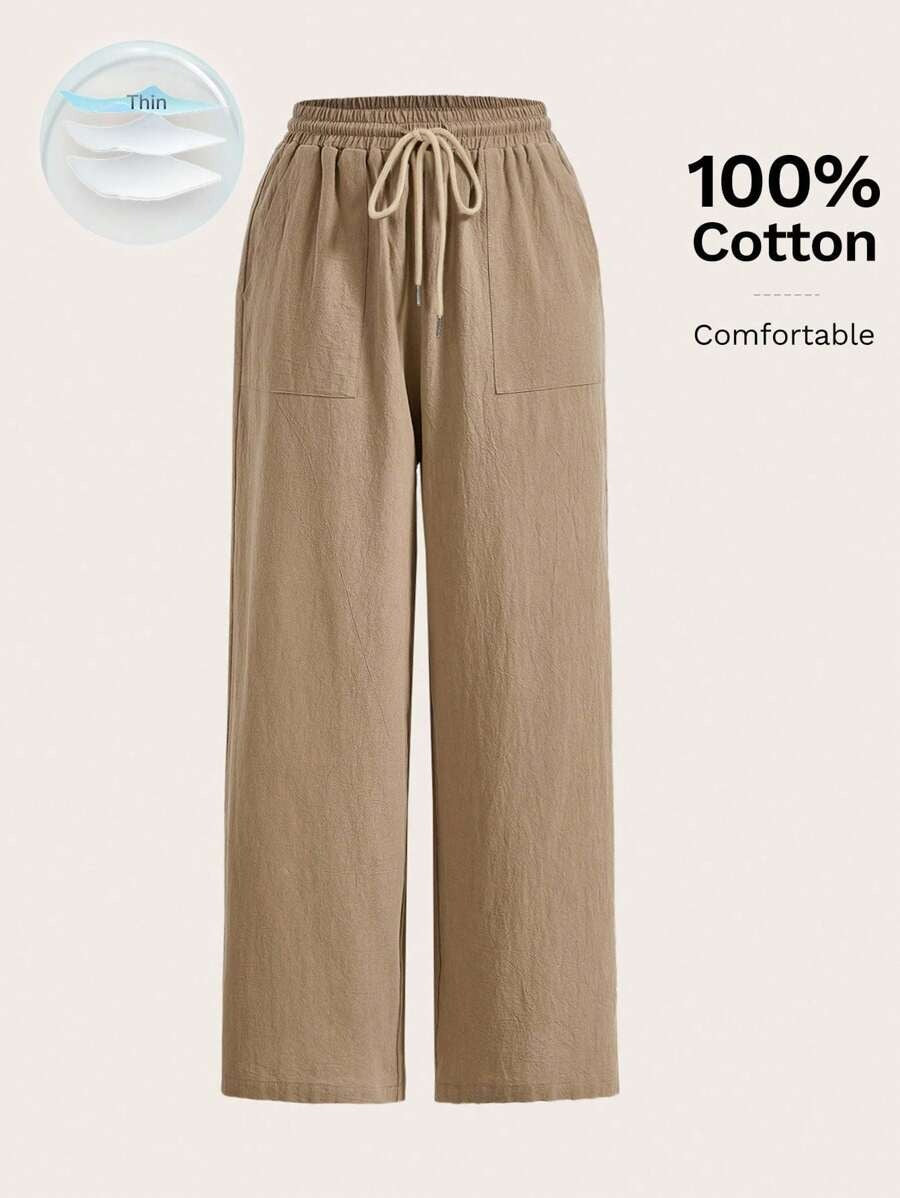 Pantalones rectos con cordón y bolsillo