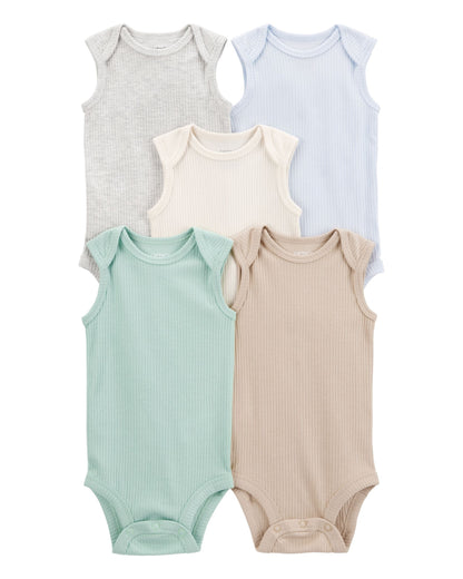 5 Pack Bodys unicolor ribetados para pequeños