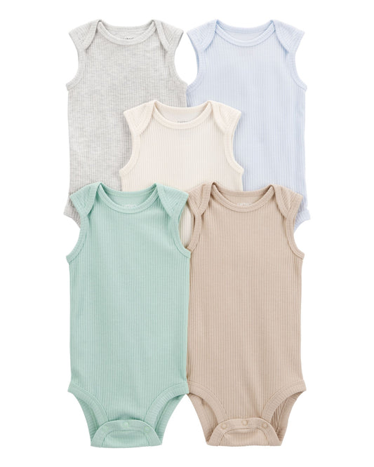5 Pack Bodys unicolor ribetados para pequeños