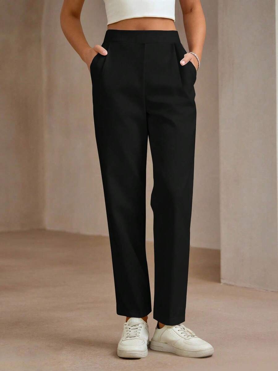 Pantalones rectos elegantes con bolsillos laterales y cremallera PETITE