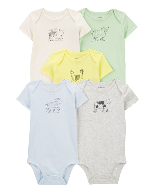 5 Pack Bodys estampado animales de granja para pequeños