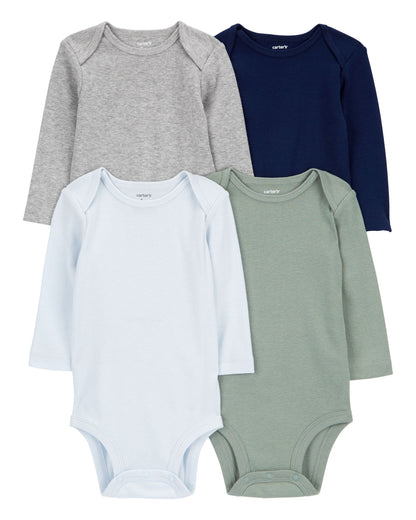 4 Pack Bodys manga larga unicolor para niño