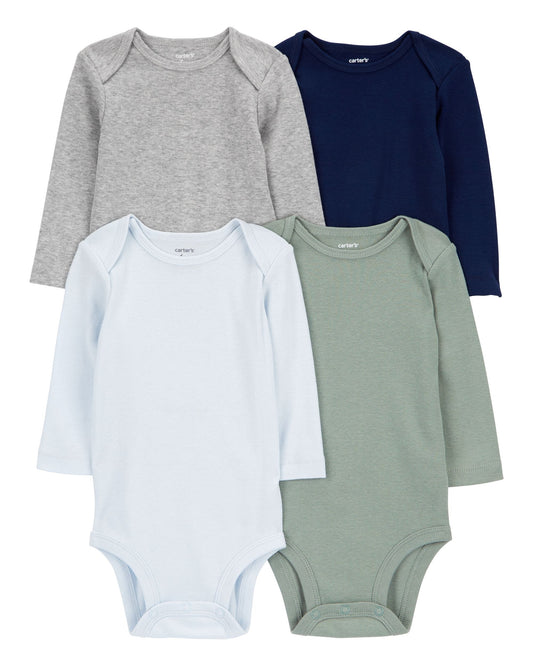 4 Pack Bodys manga larga unicolor para niño