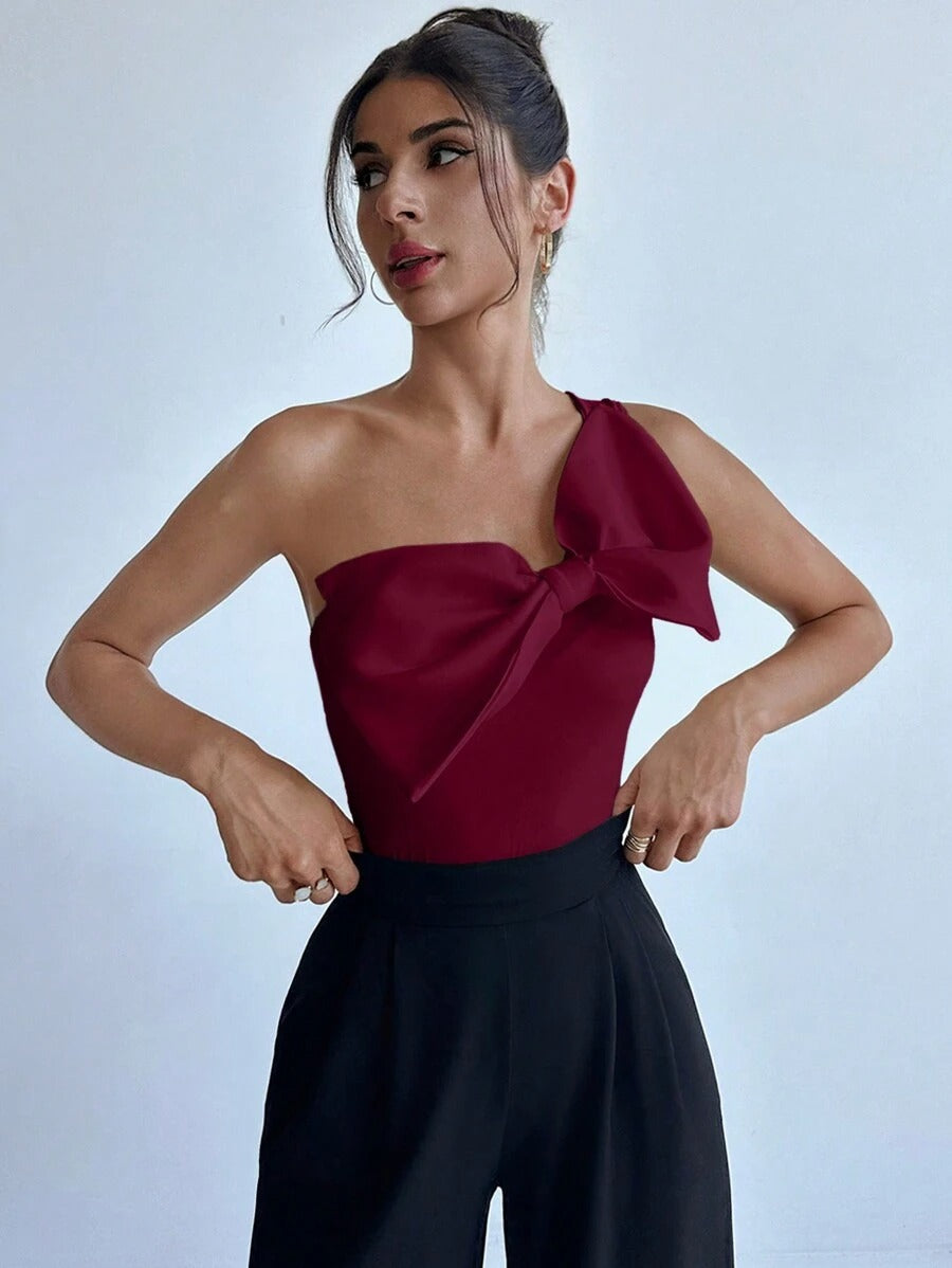 Body elegante sin mangas con decoración de lazo