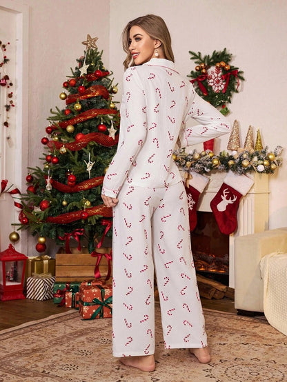 Pijama de manga larga con estampado de bastones navideños