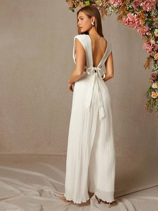 Braga plisada  pierna ancha  y cuello en V