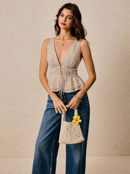 Blusa sin mangas de cuello en V