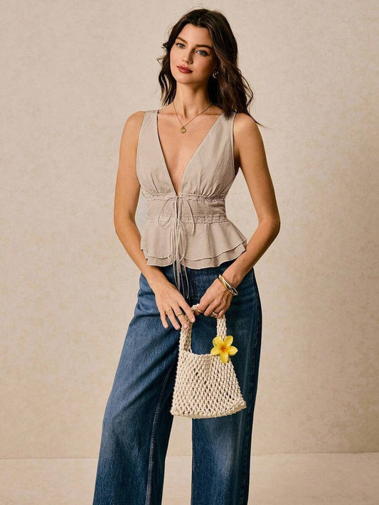 Blusa sin mangas de cuello en V