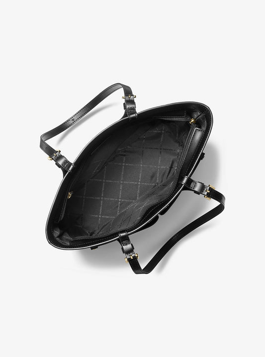 Cartera mediana tipo tote con bolsillo y logo estampado