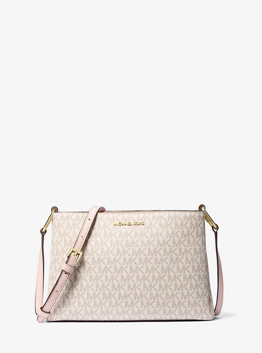 Cartera tipo bandolero con logo estampado y cremallera